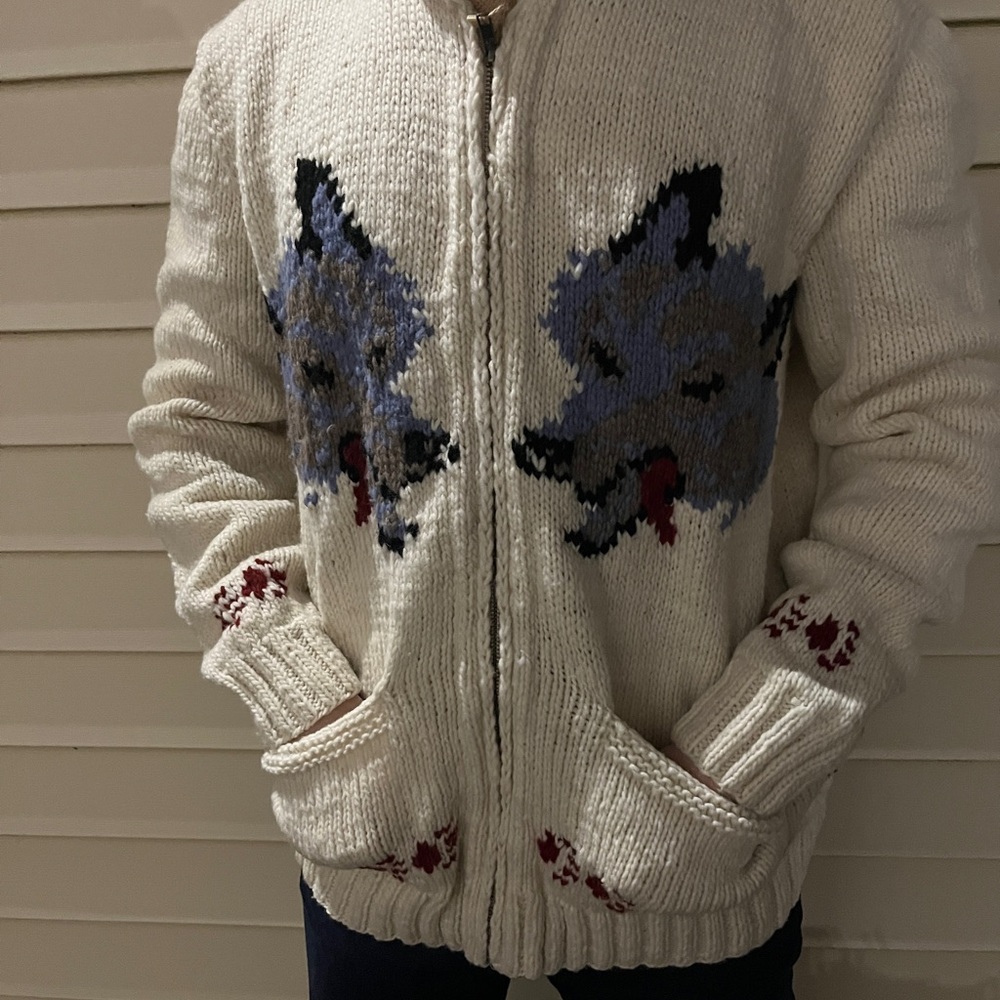 Mary maxim design Cowichan sweater wolfs vintage style handmade - Picture 11 of 11